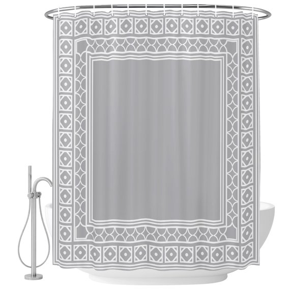 Gray Shower Curtain for Bathroom, Boho Diamond Pattern Border Rustic Southwestern Waterproof Machine Washable Shower Curtain Set with Hooks, Bath Decoration for Home Bathtub Stall 36"x72"