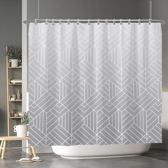 Gray Shower Curtain Texture Gradient Geometry Pattern Shower Curtains for Spa Hotel Bathroom Home Bathtubs Decor Polyester Fabric Waterproof with Hooks 84x72 Inches Inches