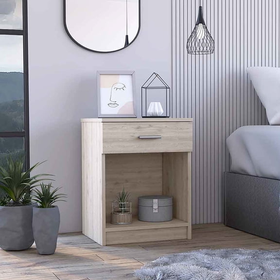 Gray Side Table with Drawer and Open Shelf / Functional Storage in Tight Spaces