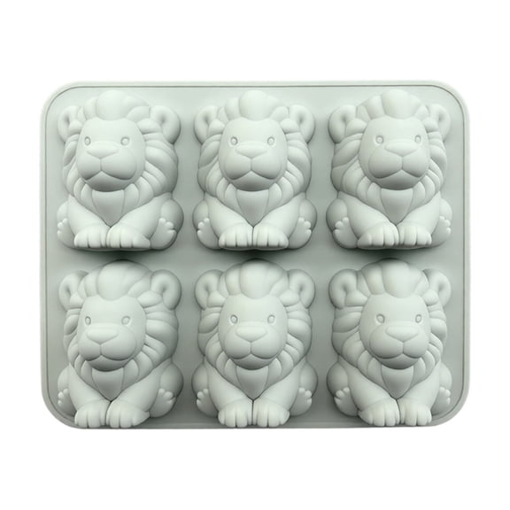 Gray Silicone Ice Cube Tray, Lion Shaped Ice Tray, 3D Lion Figure Mould, Grade Silicone Student Freezing Tray, 6X5X2.5 Inch Size Silicone Tray with 6 Lion Cavities, Oven Safe