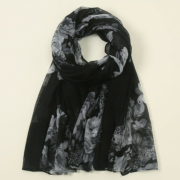 Gray Silk Scarves for Women's Printed Foral Long Scarf Muslim Headscarf Thin Summer Scarf Silk Scarf on Sale Clearance