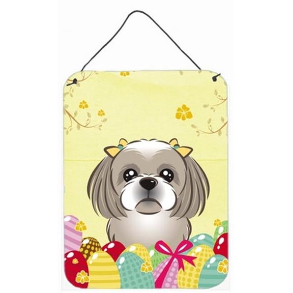 Gray Silver Shih Tzu Easter Egg Hunt Wall or Door Hanging Prints