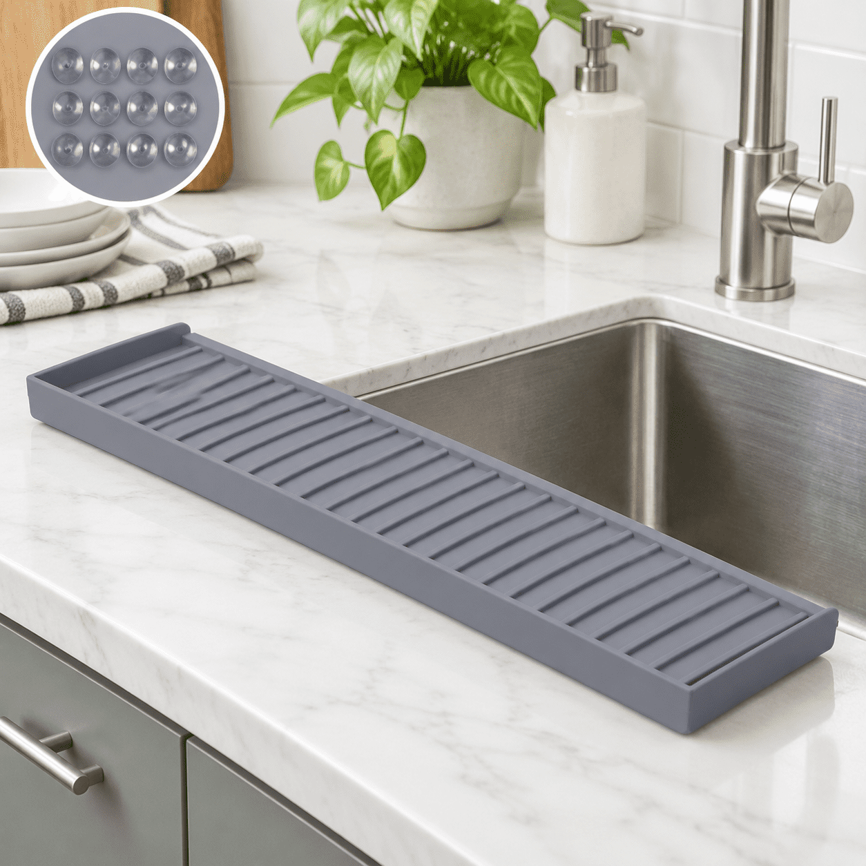 Gray Sink Edge Protector 4in x 24in Silicone Splash Guard for Kitchen ...