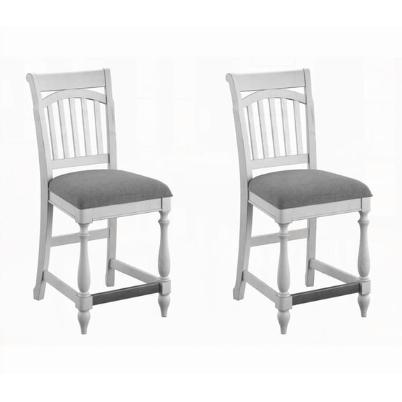 Gray Slat Back Barstools Set of 2 - Solid Wood with Oyster Shell Color, Coastal Style