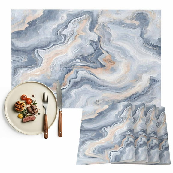 Gray Slate Blue Placemats Set of 6, Abstract Marble Textured Table Mats Washable Heat-Resistant Non-Slip Place Mats for Kitchen Dinner Table Indoor Outdoor Decor,13x19 Inch