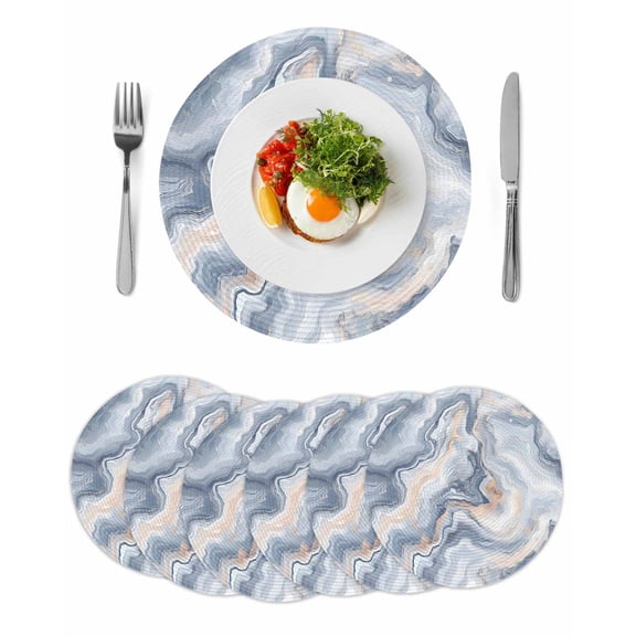 Gray Slate Blue Round Table Placemats set of 6, Abstract Marble Textured Washable Woven Place Mats for Dining Tables Kitchen Party Decor,Heat Proof, 13in,