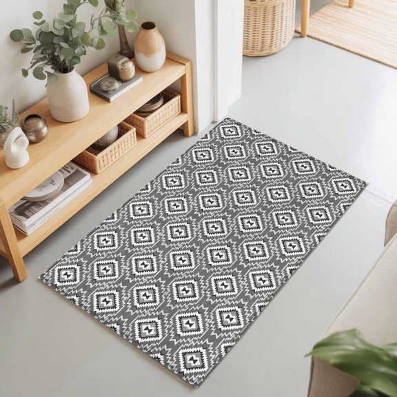 Gray Slate Diamonds 2'x3' Rug for Entryway Front Door Kitchen Sink Area, Abstract Vintage Minimalist Geometric Grid Low Pile Washable Non Slip Rectangle Area Rug