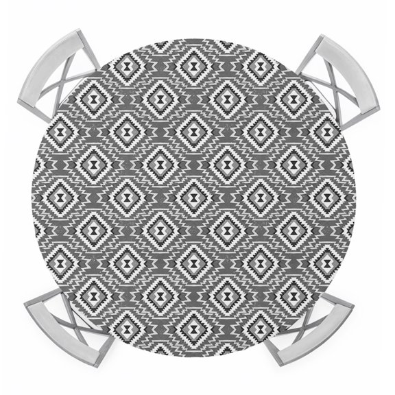 Gray Slate Diamonds Round Table Cover, Abstract Vintage Minimalist Geometric Grid Waterproof Fitted Tablecloths for 45"-54" Tables, Washable Picnic Table Cover for Camping Dining Indoor Outdoor