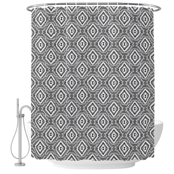 Gray Slate Diamonds Shower Curtain for Bathroom, Abstract Vintage Minimalist Geometric Grid Waterproof Cloth Fabric Bathroom Accessories Set with 9 Rust Proof Plastic Hooks, 36"x72"