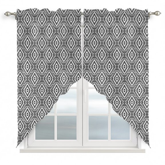 Gray Slate Diamonds Swag Curtain Valance for Window 2 Panels Abstract Vintage Minimalist Geometric Grid Rod Pocket Small Window Swag Valances for Kitchen Bedroom Bathroom 36" W x 63" L