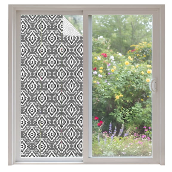 Gray Slate Diamonds Window Privacy Film Abstract Vintage Minimalist Geometric Grid Decorative Glass Window Film UV Blocking Static Cling Non-Adhesive Sticker Covering for Home Door 35.4x78.7 inches