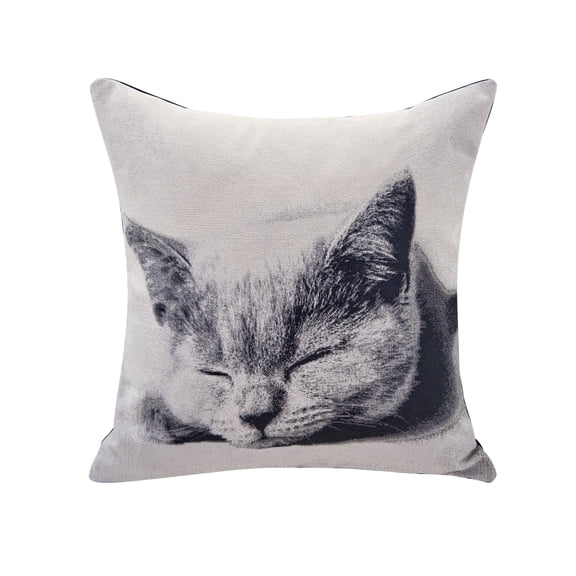 Gray Sleeping Cat Cotton Jacquard Printed Decorative Toss Throw Accent Pillow by Danya B.