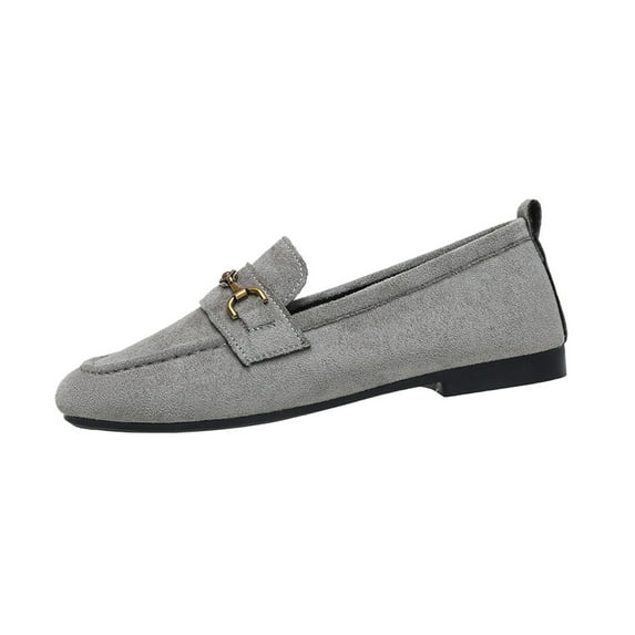 Gray Women'S Casual Slip On Low Heeled Shoes With Round Toe And Suede Finish Comfortable Loafers For Everyday Casual Wear Size 42