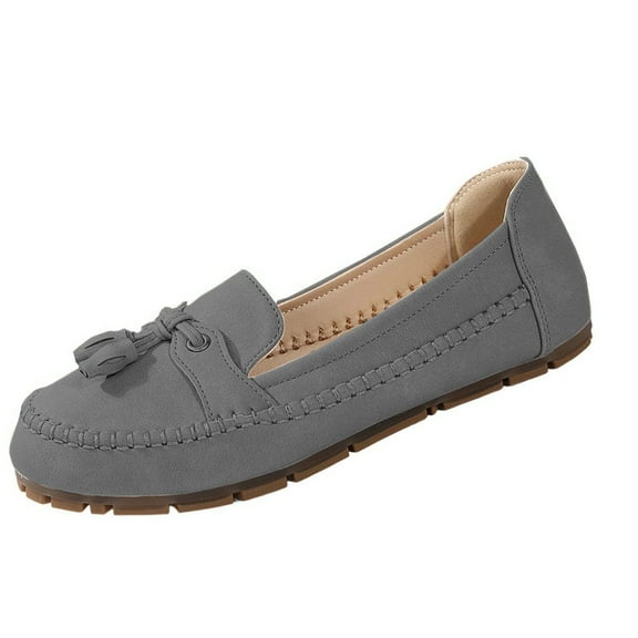 Gray Slip On Loafers For Women With Tassel Soft Flat Sole For Indoor And Outdoor Activities
