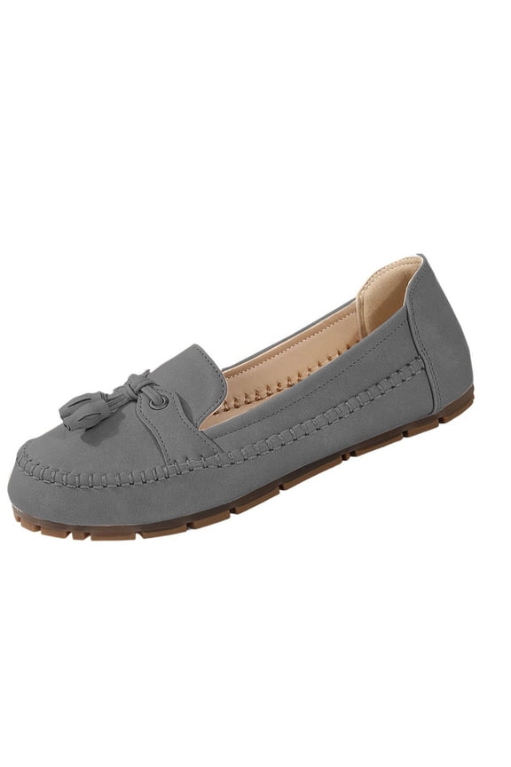 Gray Slip On Loafers For Women With Tassel Soft Flat Sole For Indoor And Outdoor Activities