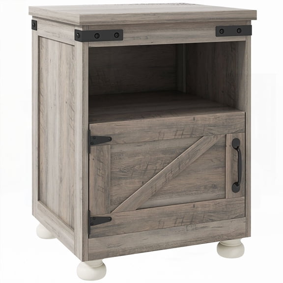 Gray Small Side Table - Open Shelf & Cupboard, Modern Sofa Table with Wood Legs