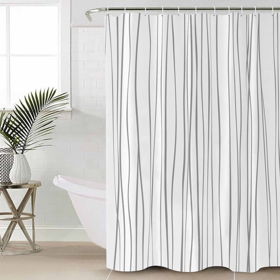 Gray Small Stall Shower Curtain, Waterproof Shower Curtains for Bathroom, Abstract Lines Gradient Minimalist Modern Texture Washable Fabric Cloth Bath Curtain for Bathtub with Hooks 36x72 Inches