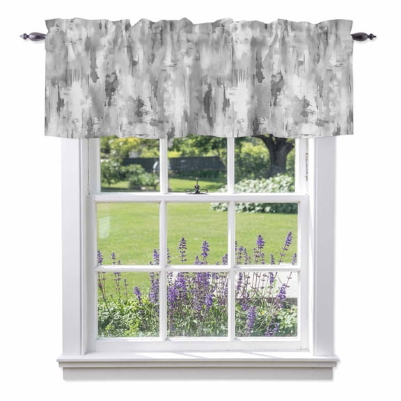 Gray Smudge Light Filtering Valance Curtains, Abstract Retro Rod Pocket Short Window Valance for Kitchen and Bathroom Windows 1 Panel 42"x12"