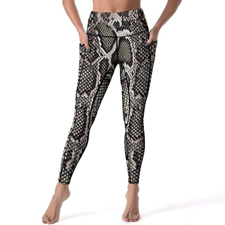 Gray Snakeskin Yoga Pants With Pockets Vintage Print Leggings Sexy Push Up Retro Yoga Sports Tights Stretch Work Out Leggins Walmart