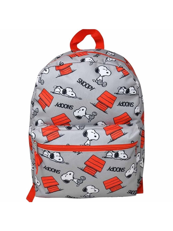 Gray Snoopy 16" Nylon School Backpack for Kids, with a front Pocket