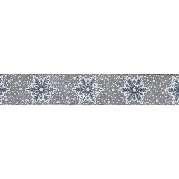 Northlight Gray Snowflake Christmas Wired Craft Ribbon 2.5" x 10 Yards