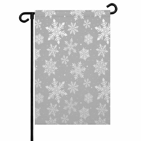 Gray Snowflakes Pattern Christmas Garden Flags for Outside Vintage White Winter Double Sided Yard Flags Outdoor House Decoration, Small 12X18 Inch,