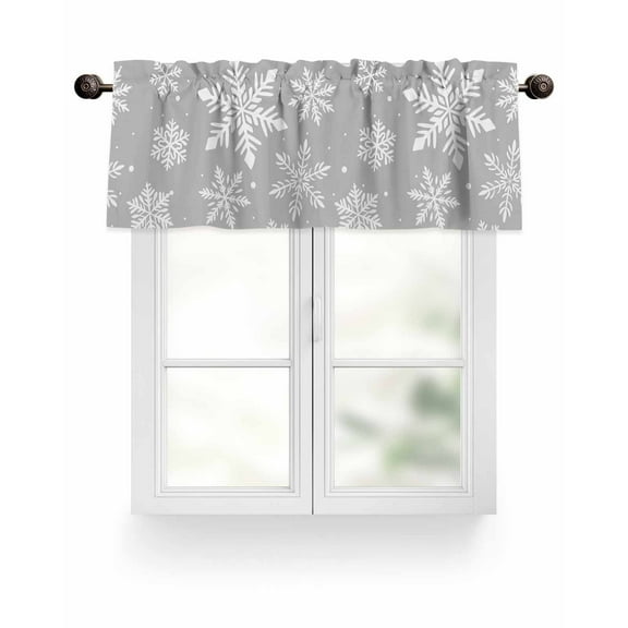 Gray Snowflakes Pattern Christmas Kitchen Valances for Windows Vintage White Winter Valance Curtains for Kitchen /Living Room/Bedroom/ Bathroom Decor, 54"x18 " ,Rod Pocket 1 Panel,