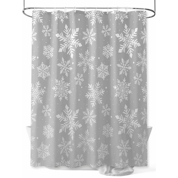 Gray Snowflakes Pattern Christmas Shower Curtain, Vintage White Winter Bathroom Decor Curtains Set with Hooks, Waterproof Fabric Home Accessories, 72 X 72 Inch Long