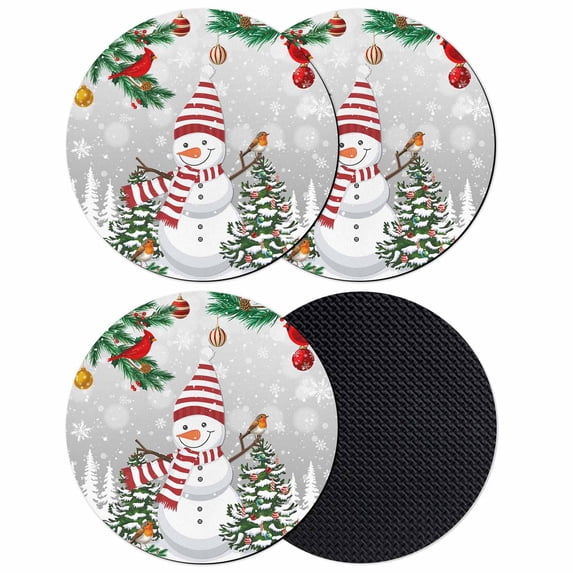 Gray Snowman Christmas Coasters Set of 4, Absorbent Coasters for Drinks, Xmas Tree Snowflake Balls Coaster for Desk Coffee Table Protection, Home Decor House Warming Gifts 4"