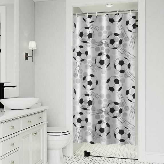 Gray Soccer Balls Pattern Shower Curtain 36"x72" ,Bathroom Decorative Shower Curtains Set with 12 Hooks,Modern Waterproof Washable Shower Curtain