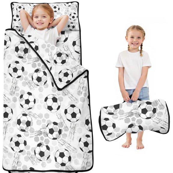 Gray Soccer Balls Pattern Toddler Nap Mats for Kids Preschool,Sleeping Mat Bag or Kids,Toddler Sleeping Bag,Toddler Nap Mat or Daycare