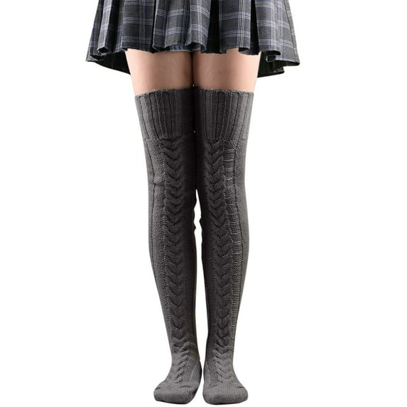 Gray Socks Knit Leg Stocking Thigh Long Warmers Knee Cable Women Boot Socks Over Socks