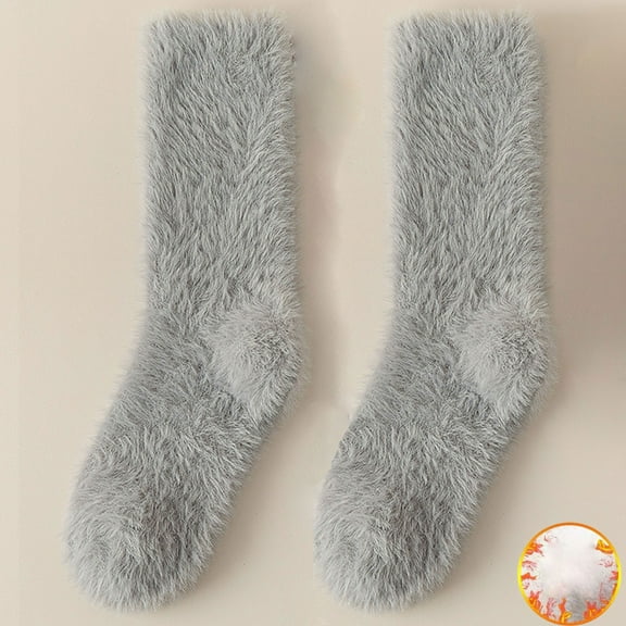 Gray Socks Long Haired Socks for Women Autumn and Winter Sleep Socks Warm Furry Socks Floor Socks with Plush and Thickened Mid Tube Socks