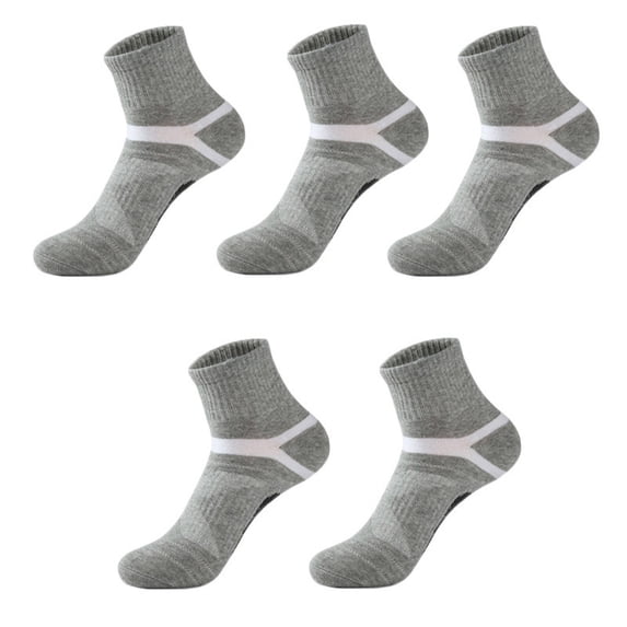 Gray Socks Men's Mid Length Socks Sports Socks Basketball Socks Low Cut Anti Slip Sweat Absorbing Breathable and Thickened Running Socks 5 Pairs