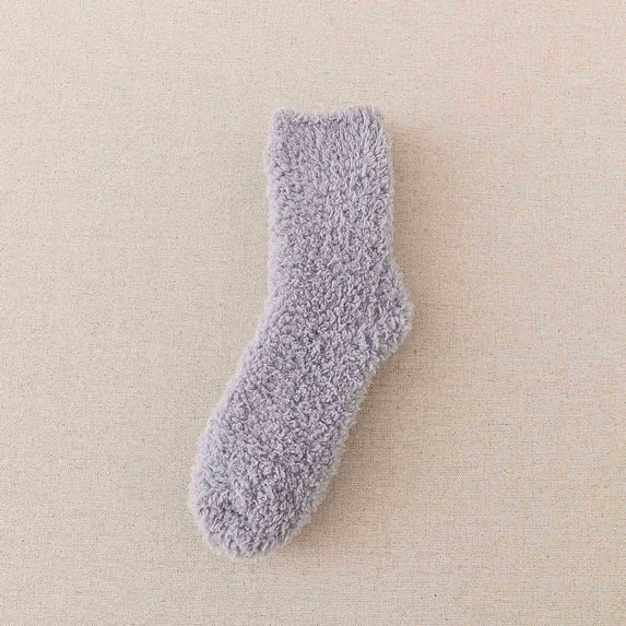 Gray Socks Women Fuzzy Socks Winter Coral Fleece Socks Middle Cute Home Solid Stocking