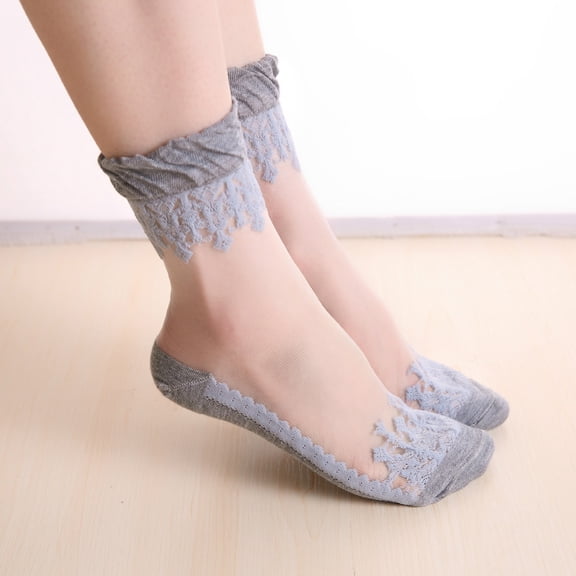 Gray Socks Women's Fashion Casual Invisible Long Lace Sexy Breathable Socks