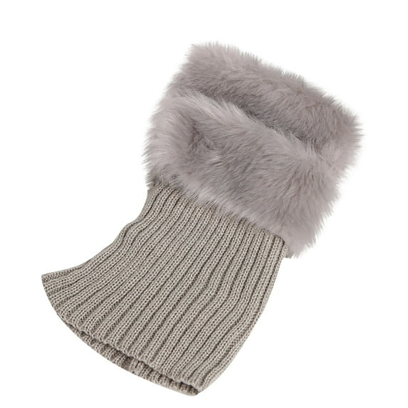 Gray Socks Womens Boot Cuffs Winter Plush Knit Leg Warmers Boot Topper Socks 2 Pairs