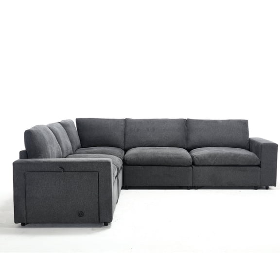 Gray Sofa with Book Storage and DIY Combination / Great for Living Room, Offers Layout Flexibility