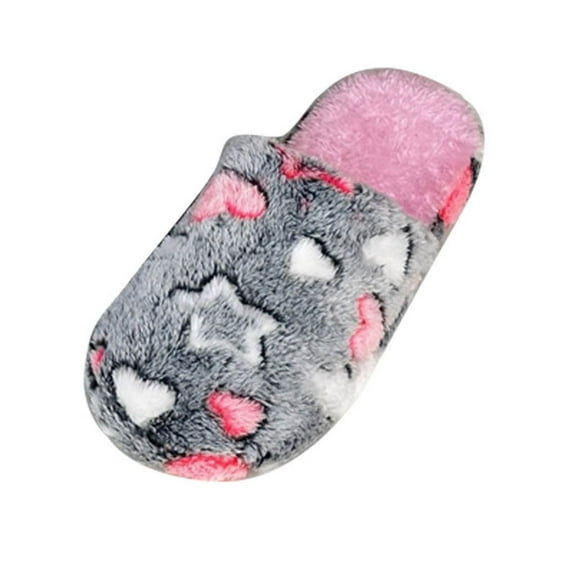 Gray Soft Fleece-Lined Closed-Toe Slippers For Women With Star Design, Comfortable For Indoor Lounge Wear
