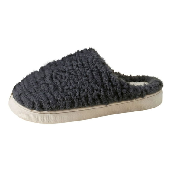 Gray Soft Furry Slide Slippers With Enclosed Toe For Women, Lightweight And Comfortable, Ideal For Lounge And Light Outdoor Use