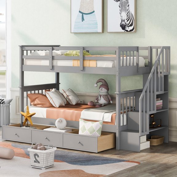 Gray Solid Bunk - Headboard & Footboard - Bottom Bunk - Added Security