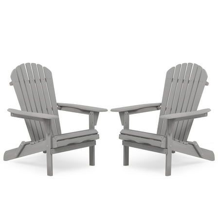 Gray Solid Cedar Wood Adirondack Chair Set of 2, Folding Patio Lounge Chairs for Garden, Backyard, Poolside - 31"L X 28"W X 36"H, 220Lbs Capacity
