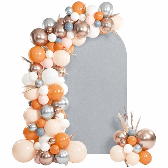 Gray Solid Color Arch Backdrop Cover 6Ft, Wedding Arch Covers Stretchy Backdrop, Modern Minimalist Pure Color Fitted 2 Sided Arched Photo Background for Birthday Party Decorations