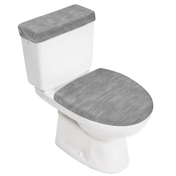 Gray Solid Color Elastic Toilet Lid and Tank Covers Set, Minimalist Vintage Linen Texture Modern Decorative Bathroom Decor, 2 Pcs Toilet Lid Cover and Toilet Tank Lid Cover with Elastic Bottom