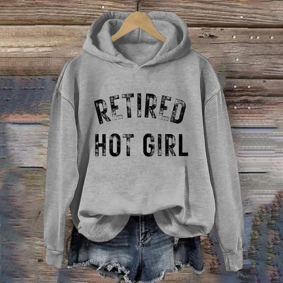 Gray Solid Color Hoodies, Polyester Long Sleeve Hoodies, Retired Hot Girl Women's Fashionable Youth Campus Top Printed Floral Sweatshirt Hoodie, M