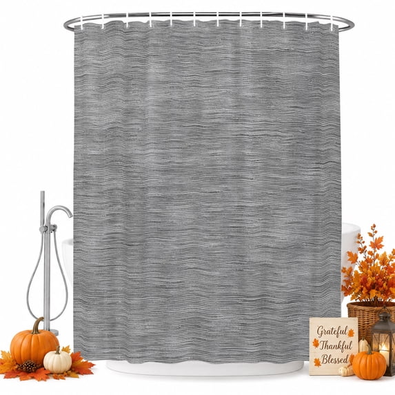Gray Solid Color Shower Curtain, Waterproof Shower Curtains for Bathroom, Minimalist Vintage Linen Texture Modern Washable Fabric Bathtub Curtain Set Bath Decor with 12 Hooks 72"x78"