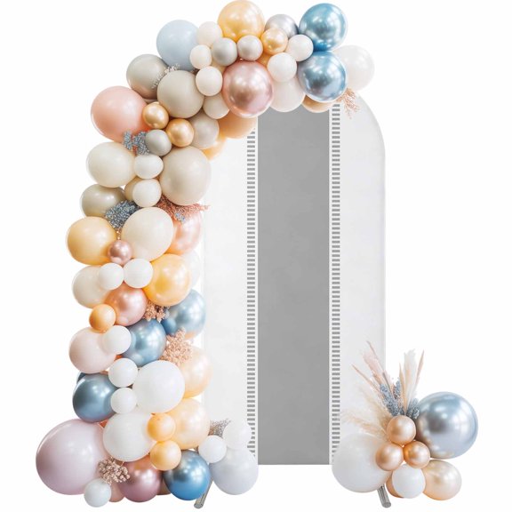 Gray Solid Color Texture Arch Backdrop Cover, Spandex Fitted Wedding Arch Cover, Simple Grey Stripes Round Top Stand Covers for Birthday Ceremony Bridal Shower Party Decor 6x2.6 Ft