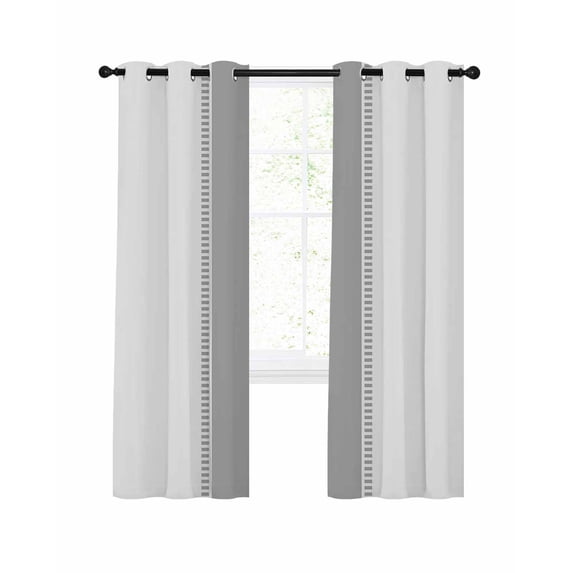 Gray Solid Color Texture Blackout Curtains 96 Inches Long for Bedroom, Simple Grey Stripes Thermal Insulated Room Darkening Black Out Window Curtain Panels Grommet Drapes for Living Room
