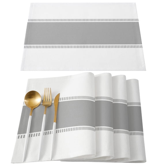 Gray Solid Color Texture Placemats Set of 4, Simple Grey Stripes Placemats for Dining Table, Place Mats for Kitchen Tabletop, Waterproof Wipeable Dining Table Mats Set