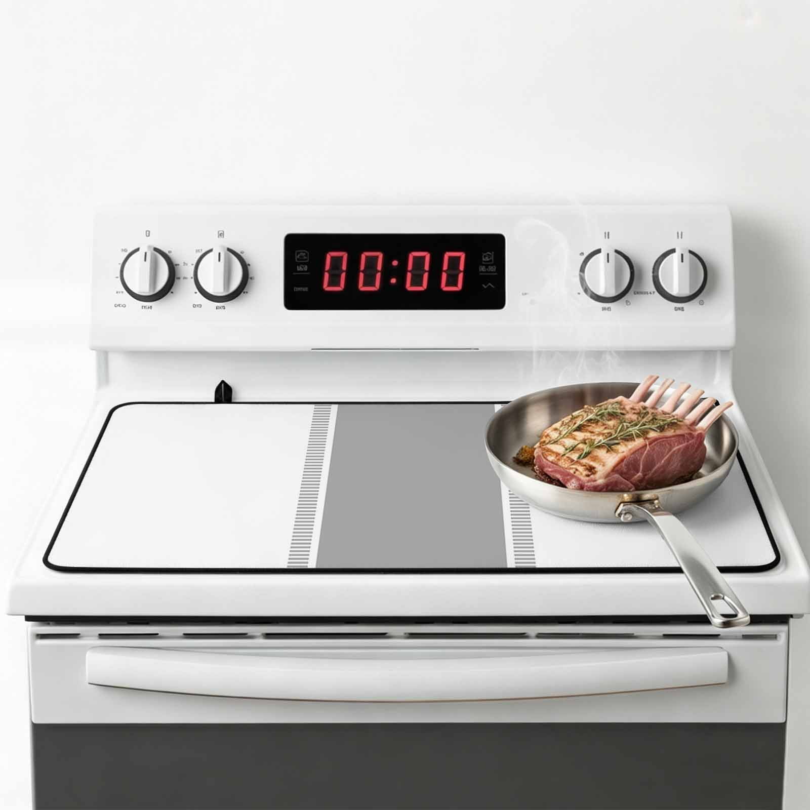 Gray Solid Color Texture Stove Top Cover for Electric Stove, Heat-proof & Non Slip Glass Top Stove Cover Protector, Simple Grey Stripes Kitchen Flat Cooktop Rubber Mat 24x21 Inches